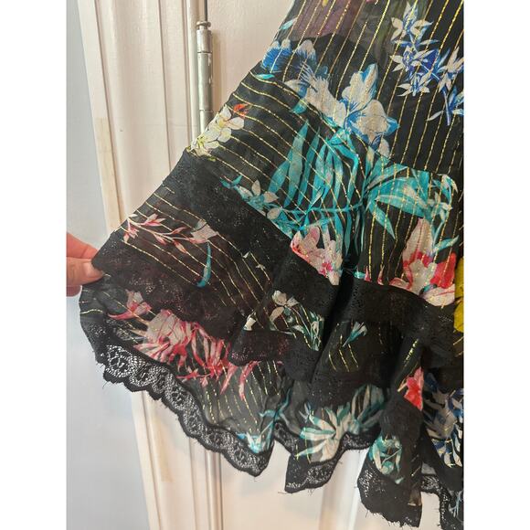 Rococo Sand Metallic Moonlight Print Ruffle Mini Dress Black Multicolor Sz Small - Picture 9 of 10